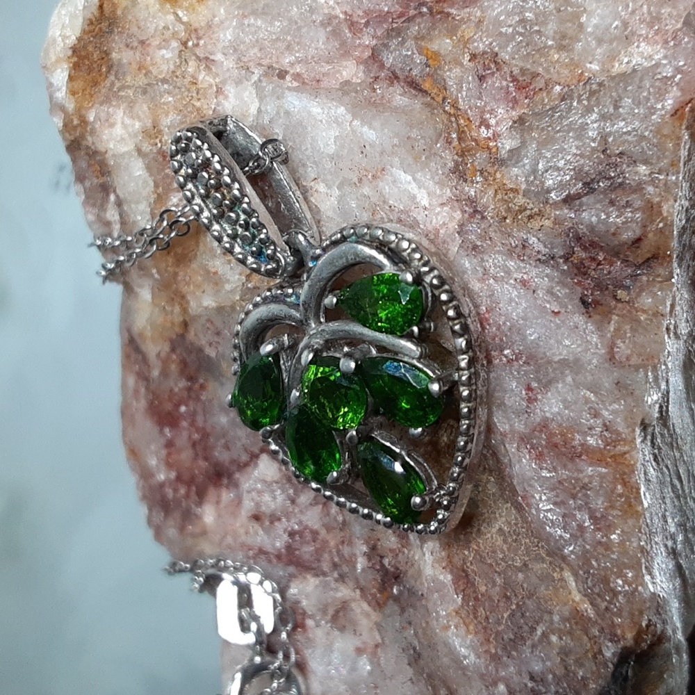 925 Genuine Chrome Diopside Heart Pendant And Chain. Price Is Firm. - Picture 3 of 8